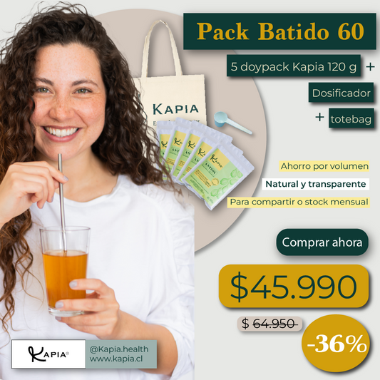 Pack Batido 60 – 5 Doypack Kapia 120 g + Dosificador + Totebag