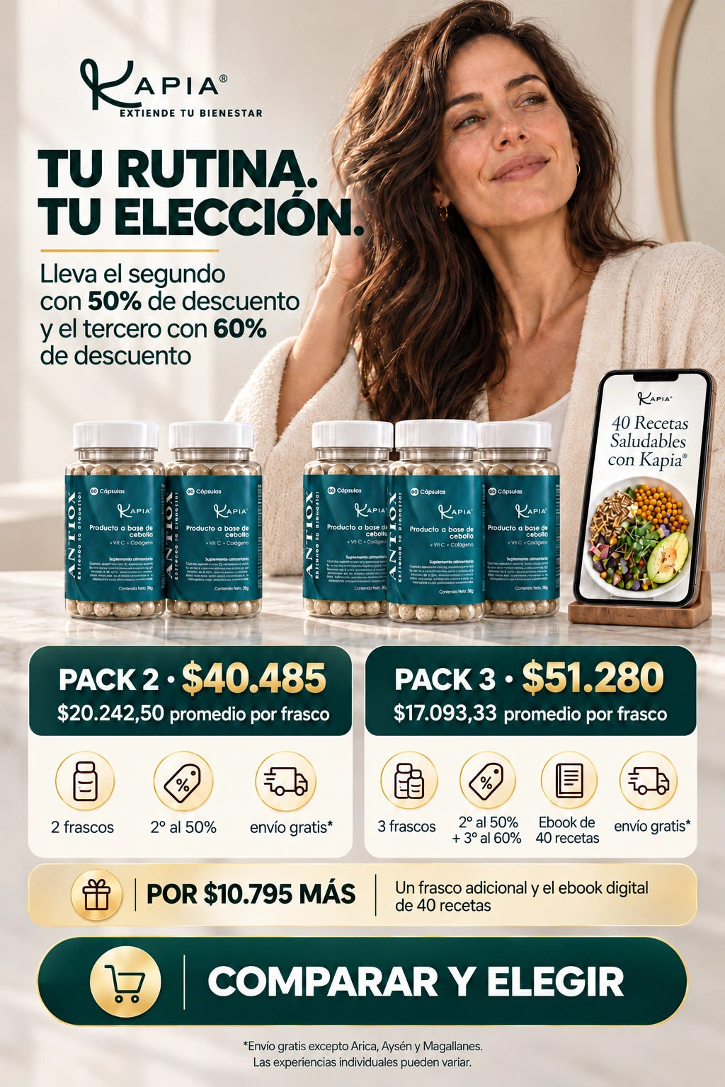 Kapia Antiox · Elección de pack y valor · oferta segundo 50% y tercero 60% de descuento